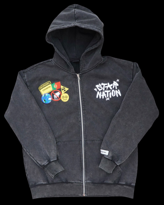 STARNATION ZIP UP WASHED- BLACK